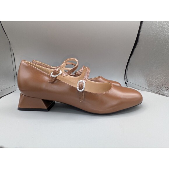 C. Paravano Mary Jane Flat EU 39.5  / 9.5 brown square Toe Shoe Ballet Leather - Picture 1 of 8